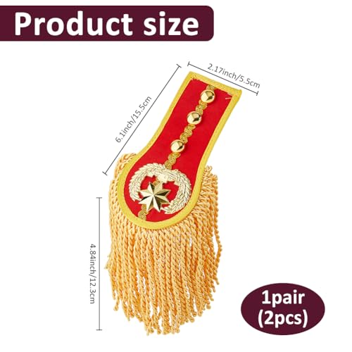Image of SUPERFINDINGS 2PCS Tassel Shoulder Uniform Fringe Shoulder Red Epaulettes Brooch Pin with Gold Tassel Detachable Fringe Epaulettes Golden Link Chain Epaulet Punk Epaulette for Costume Decor, 28cm /11