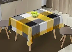 HOME COLORS.IN Cotton Extensive Checkered 4 Seater Square Table Cover - Hand Woven - Soft & Durable - Dining Table Cloth - 60 x 60 Inch - Yellow & Black