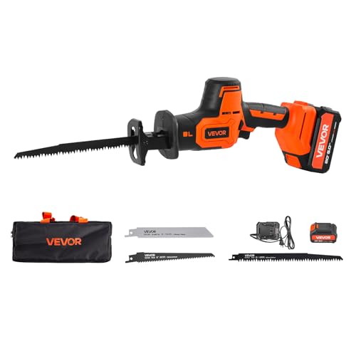 Image of VEVOR Cordless Reciprocating Saw, 20V Brushless Reciprocating Saw with Battery, 3000 SPM Variable Speed, 1 inch Stroke Length Charger, 8 Blades, and Carrying Bag, for Wood, Metal and Plastic Cutting