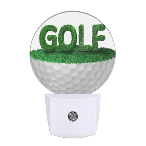Image of Golf Ball Night Light Half Golf Ball with Grass Golf Course Grassland Night Lights Plug into Wall with Dusk to Dawn Sensor for Boys Men Room Decor & Golfer Gifts