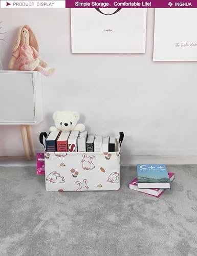 Image of Rectangular Rabbit Storage Basket | Fabric Organizer Bin for Books,Clothes,Gifts,Pets-Perfect for Home,Office,Nursery,Dorm,Shelf(Rec-rabbit)