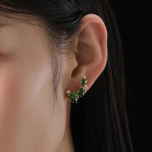 14k gold-plated Green And Pink 5A Cubic Zirconia CZ Asymmetric Cactus And Flower Stud Earrings丨925 Sterling Silver Ear posts丨Trendy Jewelry Alluring Plant-Themed Earrings丨Cute Jewelry Gift for Women3