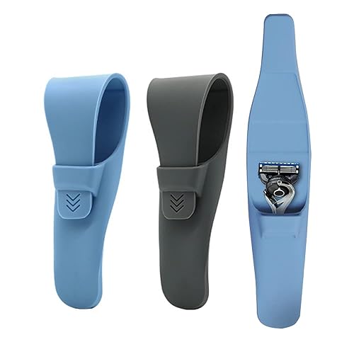Paquete de 2 fundas de silicona para maquinilla de afeitar, protector de bolsa suave portátil, funda de transporte impermeable de viaje (azul + gris)