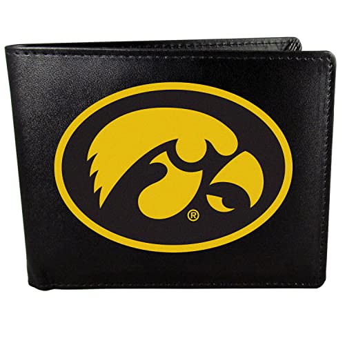 Siskiyou Sports NCAA Iowa Hawkeyes Leather Bi-fold Wallet, Large Logo, Black, One Size