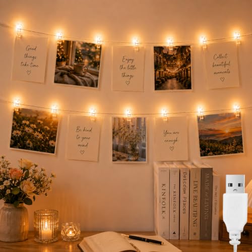 ALEGRE® USB Foto Lichterkette mit Klammern, 2M 20 LED Lichterkette Fotos, Lichterketten Fotos Girlande, Warmweiß