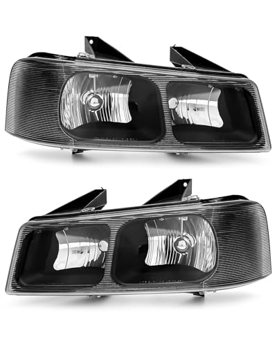ADCARLIGHTS Headlight Assembly for Chevy 03-24 Express GMC Savana 1500/2500/3500/4500 Headlamp with Black Housing Clear Lens Corner Amber Replacement Left+Right