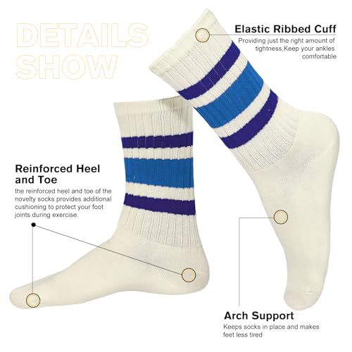 Image of American Trends Womens Novelty Striped Crew Socks Athletic Vintage Slouch Mid Calf Tube Socks