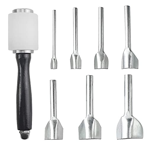 XINMEIWEN Juego de 8 herramientas de corte de cuero en forma de V, 7 tamaños, medio redondo, para correa de perforación, bolsa de cinturón, cartera con martillo de cuero (10-40 mm) Cover