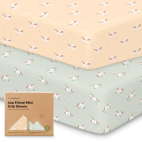 Pack and Play Sábanas bajeras – Paquete de 2 sábanas para cuna para colchón Pack N Play de 38 x 26 pulgadas, suave y acogedora, ropa de cama neutra para corralito de bebé, funda de colchón para cuna