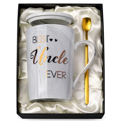 ALBISS Presentes de aniversário para o melhor tio de sobrinho, sobrinha, tios, presentes de Natal, caneca divertida de tio impressa com ouro, presentes do dia do pai para tios, caneca de café em