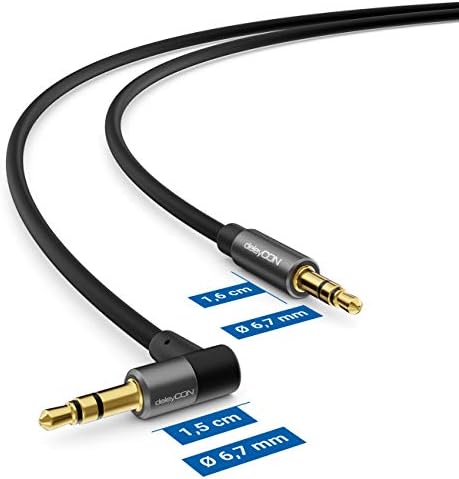 deleyCON jack 3,0m audio stereo kabel AUX kabel jack 3,5mm kabel audio wtyczka kątowa metalowa wtyczka telefon komórkowy smartfon tablet słuchawki odbiornik HiFi (bardzo cienki i elastyczny)