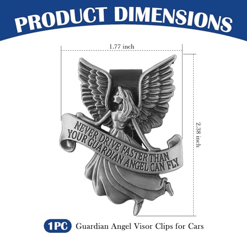 Image of Never Drive Faster Than Your Guardian Angel Can Fly Visor Clip,3D Metal Guardian Angel Visor Clips for Cars,Trendy Guardians Angels for Cars Decors as Gift for New Drivers