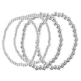 TOYANDONA Pulsera Elástica de Cuentas de Plata Vintage Diseño Simple, Material Ccb Resistente al Desgaste, Ligera y Portátil para Mujer, Adecuado para Ocasiones Casuales y Formales