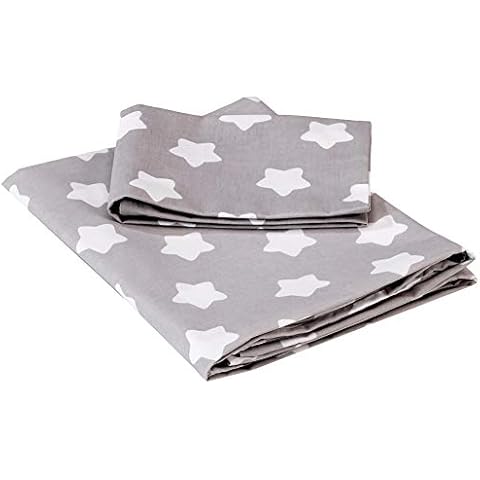 Baby Bedding Set Pillowcase + Duvet Cover 2PC to FIT Baby COT (Big White Stars on Grey Background) Cover