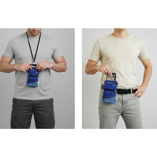 Image of Tainada Men Women Cell Phone Neoprene Shockproof Zippered Sleeve Case Bag Pouch w /Carabiner, Neck Lanyard, Belt Loop Holster for iPhone 17 /16 Pro Max,16 Plus,16e, Samsung S25+, S24, A56 (Marble Blue)