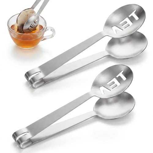Ymapinc 2PCS Tea Bag Squeezer Stainless Steel Tea Spoon for Sugar Cubes Essential Bar Accessory Infuser Spoon & Tongs