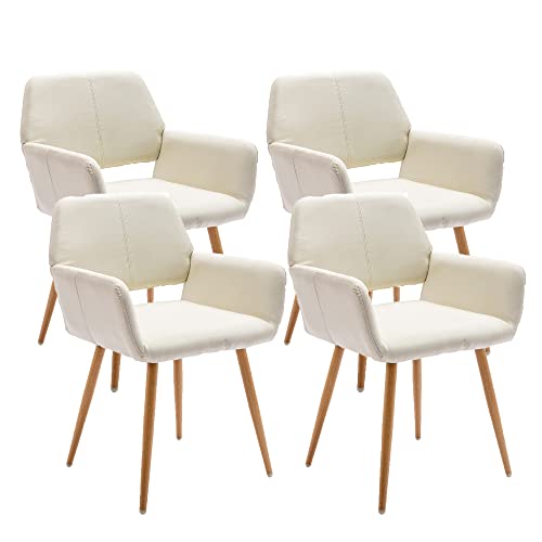 Kcc Dining Chair Set Of 4, Upholstered Fabric Desk Chairs Small Armchair, Leisure Modern Living Room Accent Chairs With Metal Tube Legs For Kitchen, Dining Room, Guest Room Bedroom, Beige #TOP1
