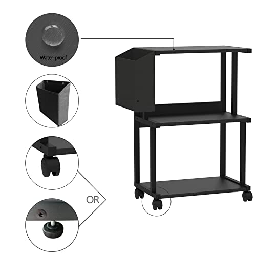 Ostreeful 3 Tier Printer Stand Printer Mobile Wooden Printer Shelf Table Organizer For Home Office Kitchen (Black) #TOP6
