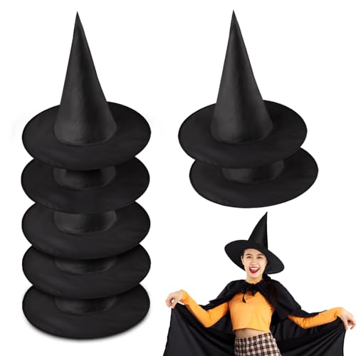JOKBEN 8PCS Halloween Witch Hats, Black Witches Hat Decorations for Adult, Hats Women, Pointed Wizard Costume Accessory Cosplay Party Decoration, M, (220507-8PCS)