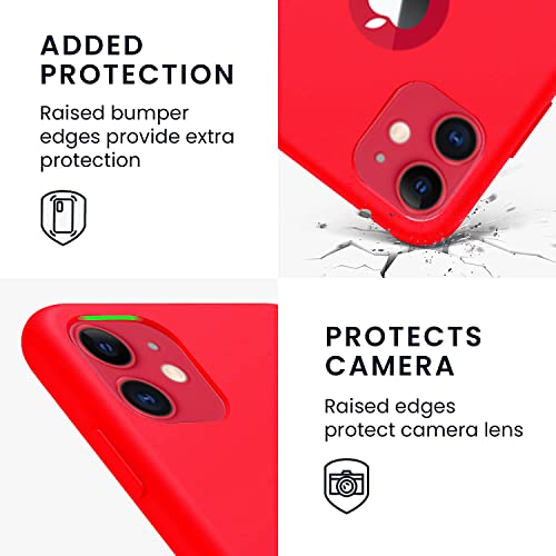 Image of VONZEE Microfiber Logo Cut Compatible for iPhone 11 Case Liquid Silicone Cases Non-Slip Full Body 4 Layer Protectives Shockproof Back with High Raised Camera Lips Red