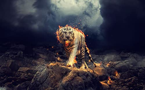 Puzzle en Papier de qualité supérieure 1000 pièces Tigre de Flamme 3D
