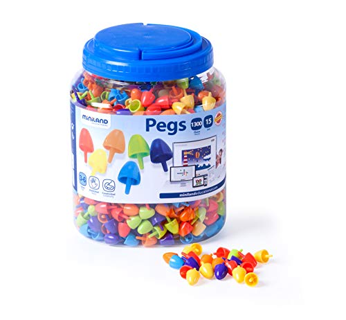 Pinchos para mosaicos Miniland Pegs de 15 mm con 1.300 piezas de colores vivos