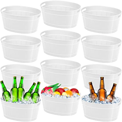 Didaey Ice Buckets Bulk Plastic Oval Storage Tub With Handles Bottle Drink Cooler Classroom Organization Bins For Parties Bar Wine, Beer, Champagne, 4.5 L (White, 12 Pcs) #TOP21