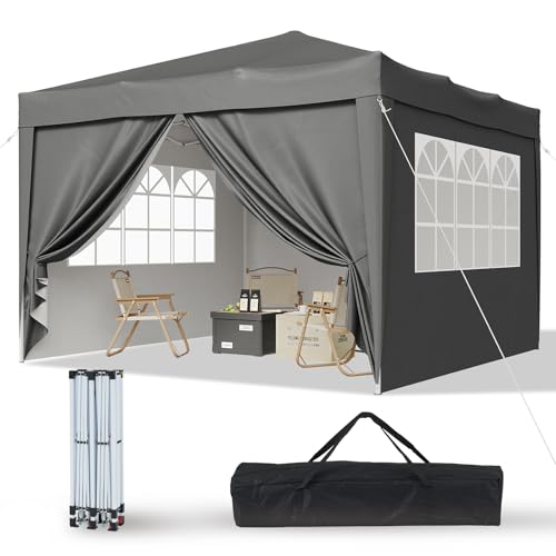 Aoxun Pop Up Pavillon 3x3 Wasserdicht mit 4 Seitenwänden, Metallrahmen-Schutzzelt, Höhe Verstellbar, 3mx3m Faltpavillon mit Tragetasche für Camping Party, Grau