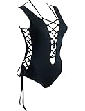 Zero City Bathing Suits Women One Piece Front Side Lace Up Monokini Swimsuits (S, Black)