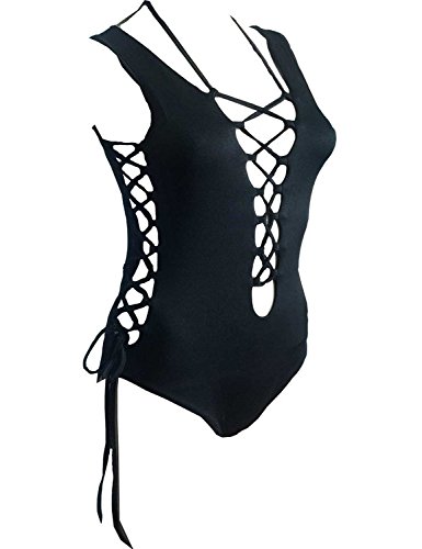 Zero City Bathing Suits Women One Piece Front Side Lace Up Monokini Swimsuits (S, Black)