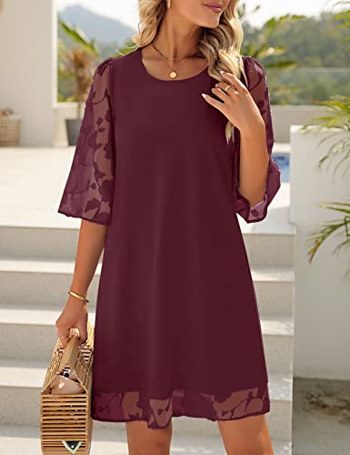 LookbookStore 3/4 Sleeve Dress for Women Shift Cute Summer Tunic Floral Lace Dresses4