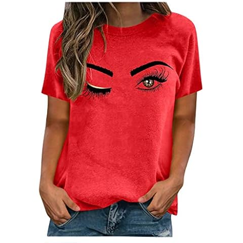 Pitashe Oberteile Damen Sommer T-Shirt Einzigartig Auge Motiv Drucken Tops Casual Rundhals Kurzarm Shirt Tuniken Tshirt Lässig Tee Top Blusen Sweatshirt Pullover Teenager Mädchen Cover