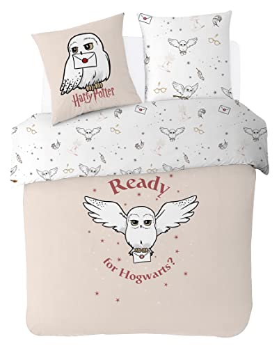 Warner - Housse De Couette Harry Potter Hedwige 220x240 cm + 2 taies d'oreillers 63x63 cm - 100% Coton - Ecru…