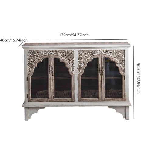 ZZJWMJGC Kaffeebarschrank, Retro-Sideboard, Eingangsbereich, Wohnzimmer, Eingangsschrank, alte Geschnitzte Glastür, Weinschrank, Lagerschrank, Buffetschrank mit Stauraum