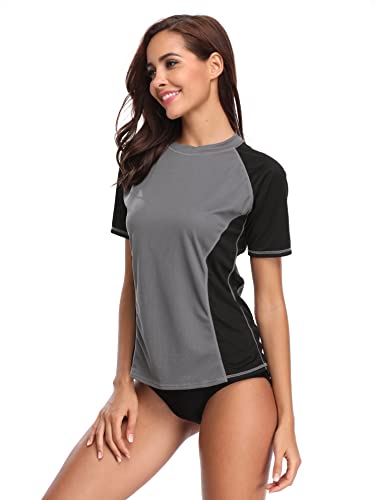 Attraco Womens Rash Guard Shirt Athletic Swimsuit Diving Swim Shirt Color Block #TOP7