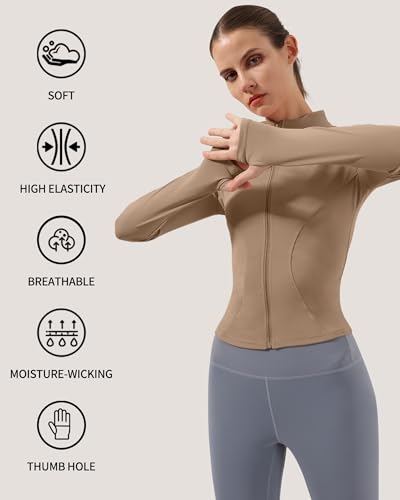 Image of Locachy Women's Lightweight Stretchy Workout Full Zip Running Track Jacket with Thumb Holes