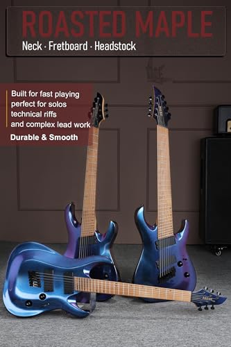 Image of AKLOT Multi-Scale 7-String Electric Guitar: Roasted Maple Neck with String-Through Bridge Electric Guitars Kit with Okoume Body, HH Pickup, Gig Bag, Strap, String Mute, Distortion Pedal, XRN-7 AD