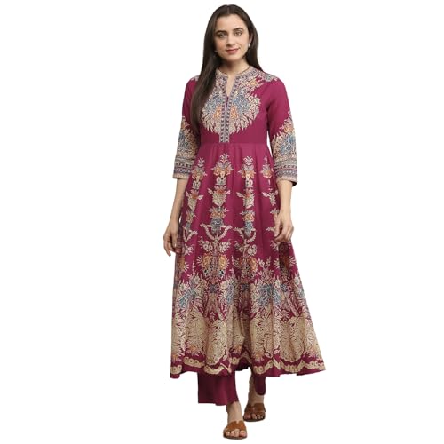 Image of Biba Printed Cotton Kalidar Casual Kurta With Palazzos