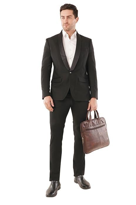 Image of Premium Leather Business Laptop Bag, Brown Messenger Briefcase with Shoulder Strap, Professional Office Work Bag