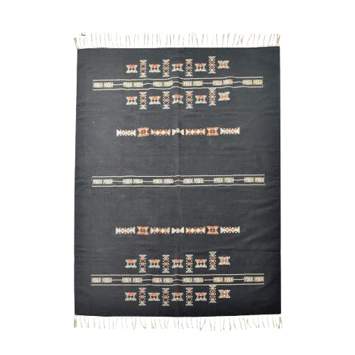 THE RUGS STORE Handwoven Cotton Black & White Fringes Design Naturally Made Rectangle Shape Bohemian Bedroom Home Living Carpet