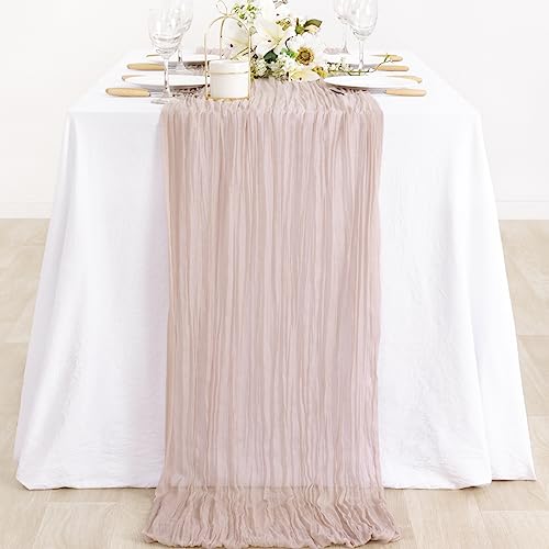 Image of MLMC 2 Pack Pink Table Runner Boho Cheesecloth Table Runner 10ft Rustic Dusty Pink Gauze Cheese Cloth Centerpiece Decor 35x120 Inches for Wedding Bridal Shower Birthday Party