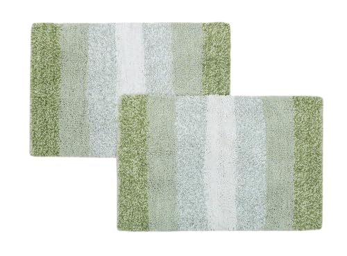 Image of THE HOME TALK Cotton Regular Bathmats | Water Absorbent Runners | Floor Mats /Rugs for Kitchen, Bathroom | Ultra Soft Mats | Non-Slip | Pack of 2 | 35 X 50 cm | Green