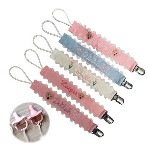 Personalized Pacifier Clip with Name Embroidered Baby Pacifier Holder Binky