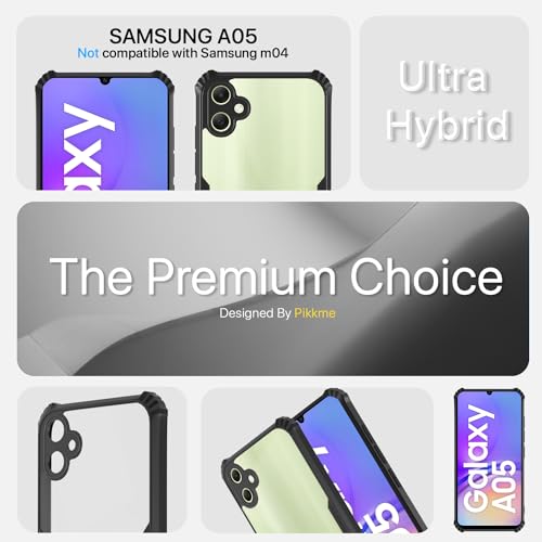 Image of Pikkme Back Cover | Crystal Clear Transparent Back | Ultra Hyrbid | Full Camera Protection | Raised Edge | Bumper Back Case for Samsung Galaxy A05 / M05 / F05 (Black)