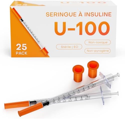 0.5mL/cc 31G 5/16" (8mm) Insulin Syringes with Needle Individually Wrapped, Pack of 25