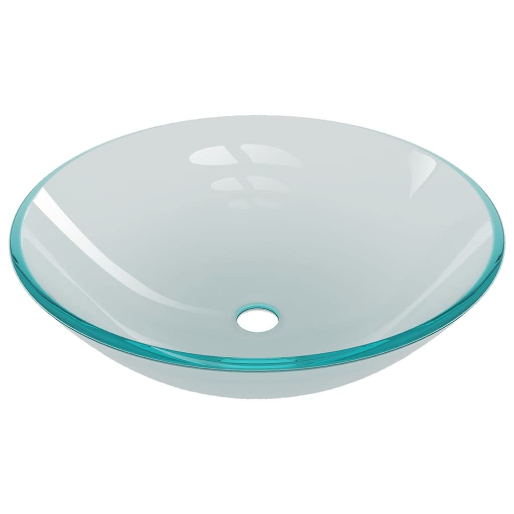 Badezimmer Waschbecken Wasserhahn Ablaufgarnitur aus mattiertem gehärtetem Glas und langlebigem Zink, rundes Waschtisch-Set mit Pop-up Ablauf, ideal für modernes, platzsparendes Bad