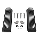 BATONECO Aluminum Valve Covers Retro Finned Short Style Compatible with 87-97 Small Block Chevy Vortec 5.0 5.7 350, Black
