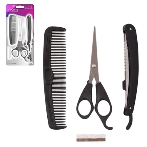 Kit para Barbeiro ou Cabeleireiro, Navalha, Tesoura, Pente, para Cortar Cabelo ou Barba