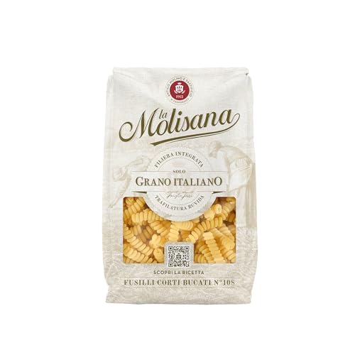 La Molisana - Fusilli Corti Bucati n. 108, Pasta Classica da Solo Grano Italiano, Trafilata al Bronzo, Forma Spiralata Ideale per Sughi Ricchi, Confezione da 500 g