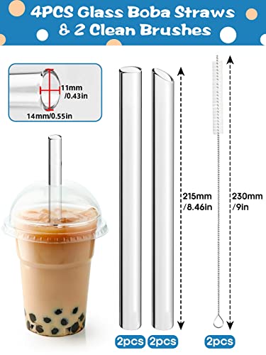 Foto von 4 Stück Bubble Tea Strohhalme, 14mm Boba Glas Strohhalm, Wiederverwendbare Glastrinkhalm mit 2 Reinigungsbürste, Breite Glasstrohhalme, Dicke Glas Strohhalme für Smoothie Cocktail Tapioca Pearls Tea